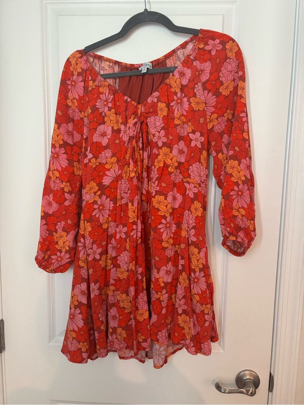 Polagram Red Floral Mini Dress with Pink & Orange Flowers boutique
